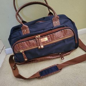 Samantha Brown Croco Trim Drop Bottom Weekend Bag Navy